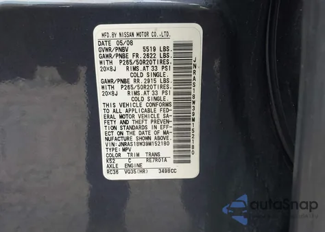 2009 Infiniti Fx35 z USA, uszkodzony, nr VIN JNRAS18W39M152180